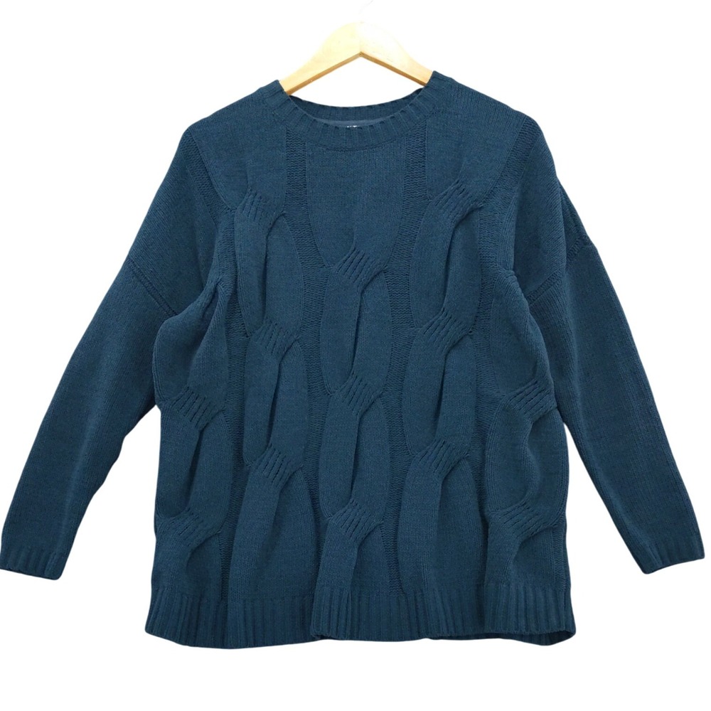 J.Jill Chenille Cable Knit Pullover Sweater XS Blue Polyester Cozy Relaxed Fit